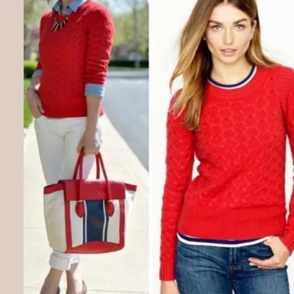 J. Crew Bright Red Honeycomb Knit Sweater